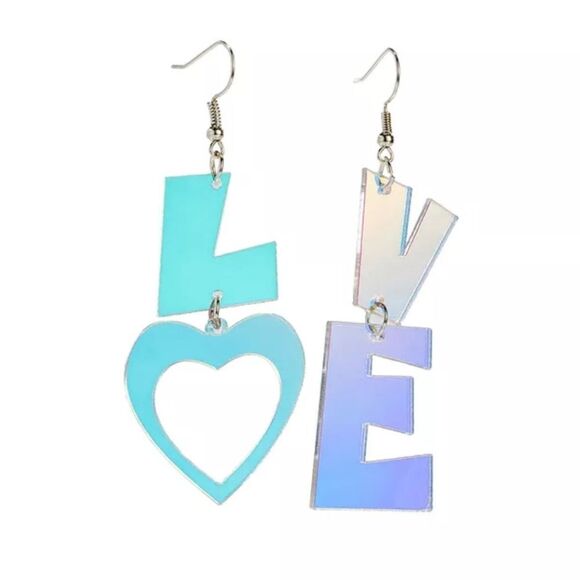 NWOT Iridescent Acrylic L-O-V-E Earrings - Picture 1 of 1